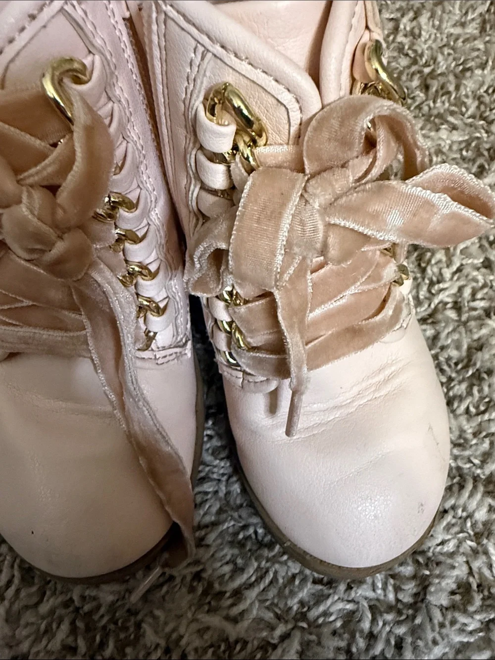 wonder nation Pink Velvet-Trim Lace-Up Kids Boots